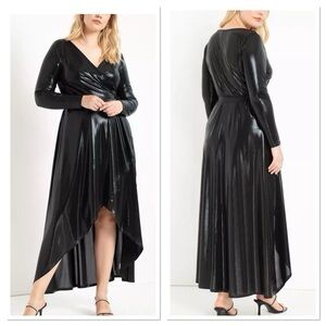 Eloquii Metallic Maxi Wrap Dress in black. Size 22 NWT
